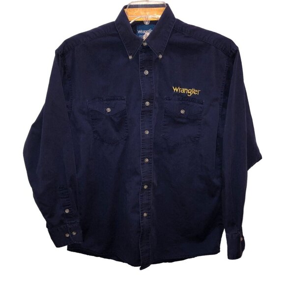 Wrangler Mens Medium??  Blue Long Sleeve Button Pockets Embroidery Western Shirt - Picture 7 of 9